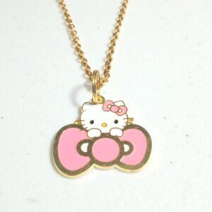 Hello Kitty Cute Pink Bow Gold Plated Pendant Necklace New